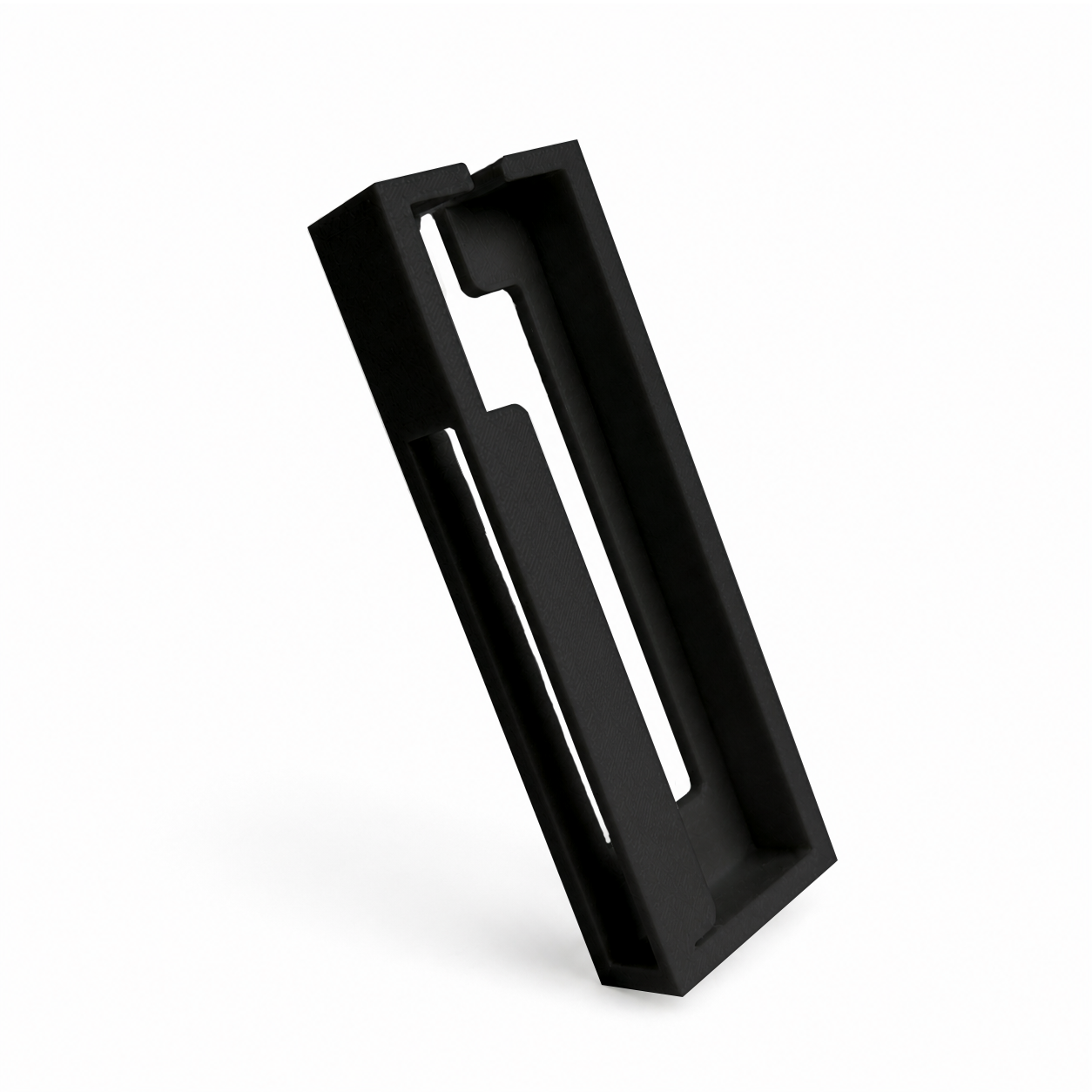 Front view of black HubMount magnetic case for an Anker USB hub on a white background.