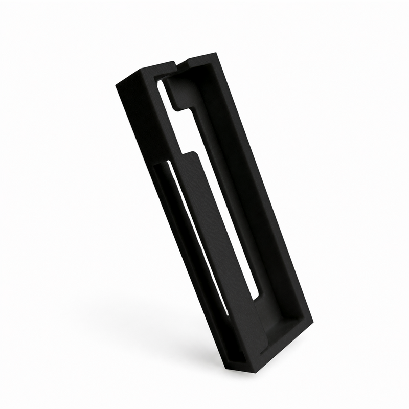 Front view of black HubMount magnetic case for an Anker USB hub on a white background.
