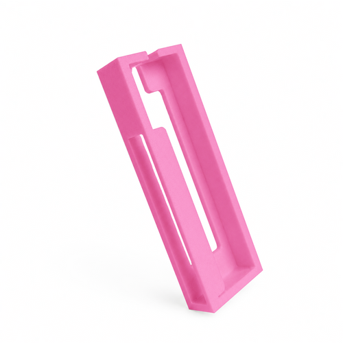 Front view of light pink HubMount magnetic case for an Anker USB hub on a white background.