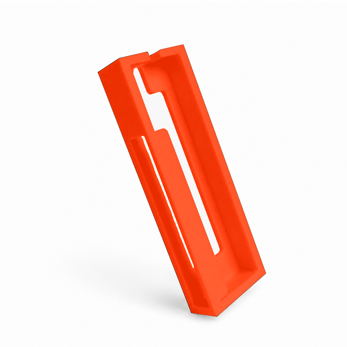 Front view of orange-red HubMount magnetic case for an Anker USB hub on a white background.