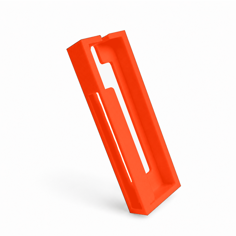 Front view of orange-red HubMount magnetic case for an Anker USB hub on a white background.